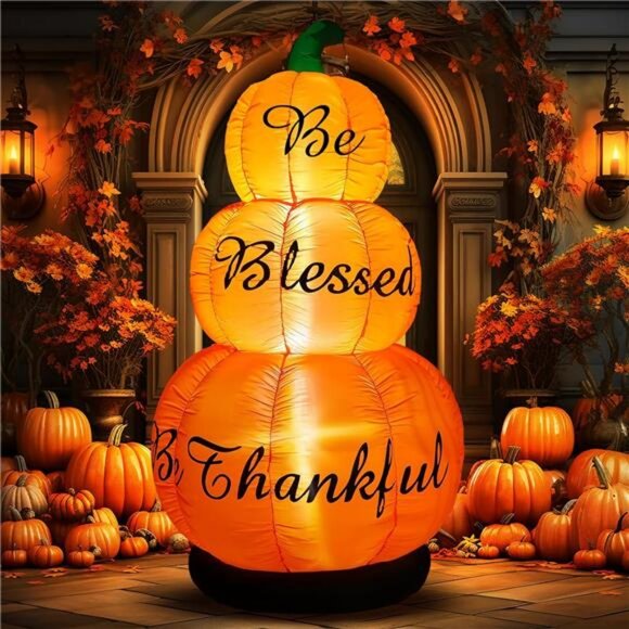 6ft Thanksgiving Pumpkin Inflatable Decoration with LED Fall Stacked Pumpkins - Picture 1 of 7